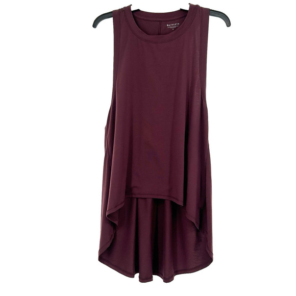 Athleta Essence Relaxed High Low Hem Tank Top Burgundy Racerback Size S - Picture 2 of 10
